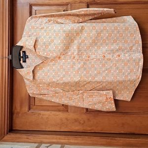 Jones New York 3/4 sleeve button down coral, tan, teal petite small w/stretch